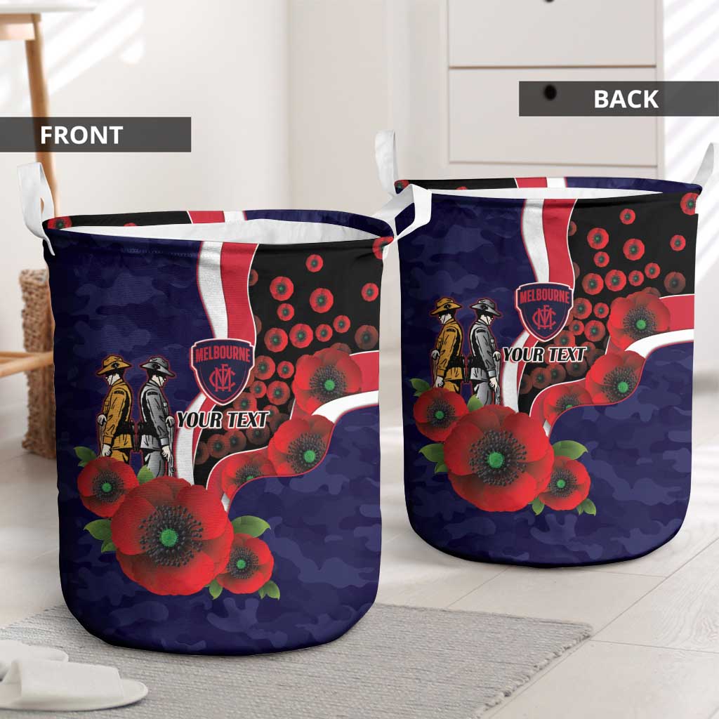 Melbourne Demons ANZAC Personalised Laundry Basket Lest We Forget Poppy Camo