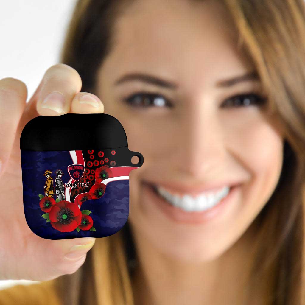 Melbourne Demons ANZAC Personalised AirPods Case Lest We Forget Poppy Camo