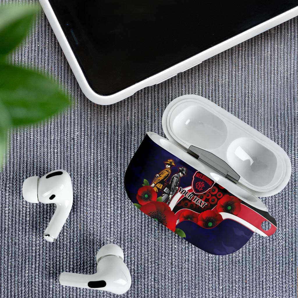Melbourne Demons ANZAC Personalised AirPods Case Lest We Forget Poppy Camo