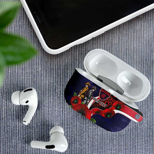 Melbourne Demons ANZAC Personalised AirPods Case Lest We Forget Poppy Camo