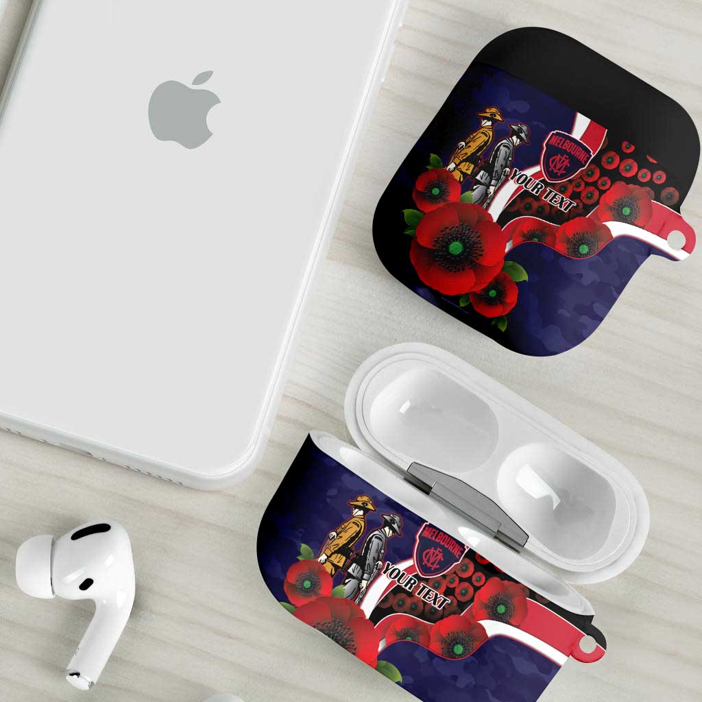 Melbourne Demons ANZAC Personalised AirPods Case Lest We Forget Poppy Camo
