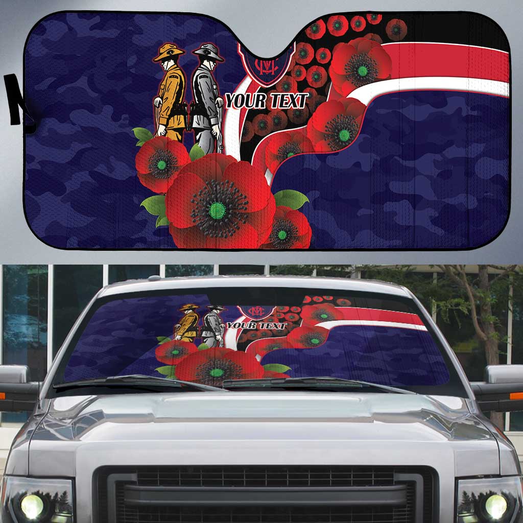Melbourne Demons ANZAC Personalised Auto Sun Shade Lest We Forget Poppy Camo