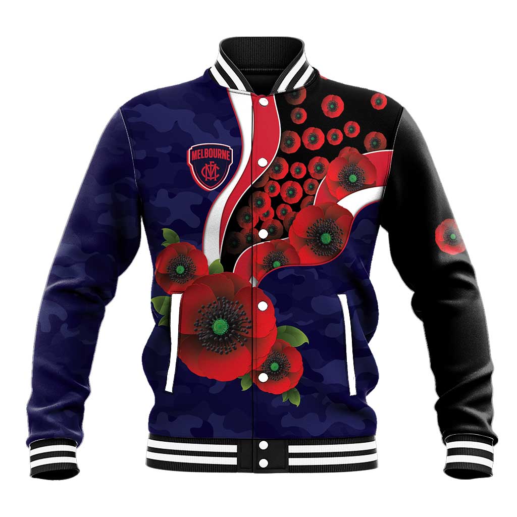 Melbourne Demons ANZAC Personalised Baseball Jacket Lest We Forget Poppy Camo