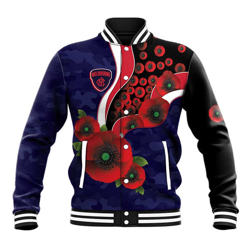 Melbourne Demons ANZAC Personalised Baseball Jacket Lest We Forget Poppy Camo