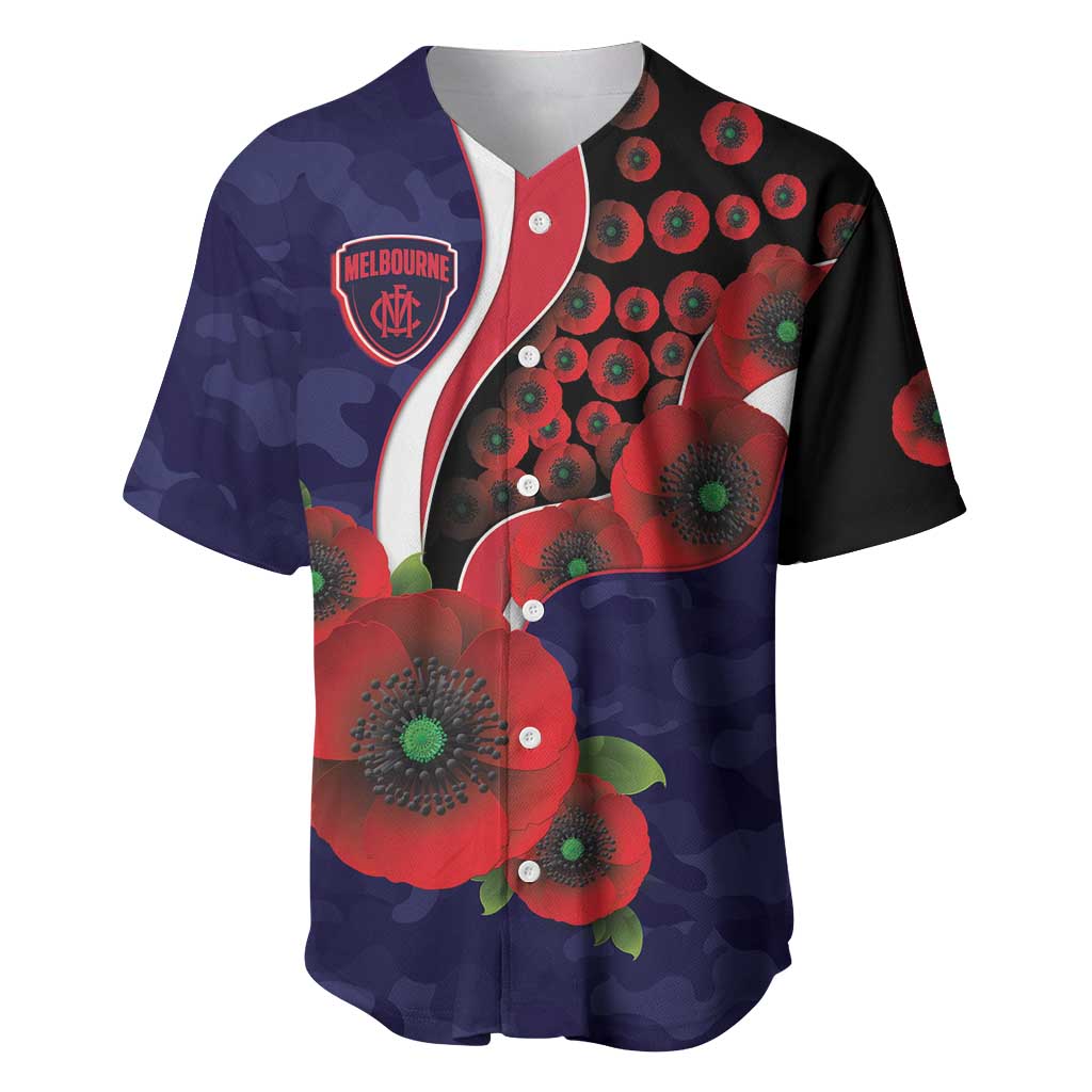 Melbourne Demons ANZAC Personalised Baseball Jersey Lest We Forget Poppy Camo