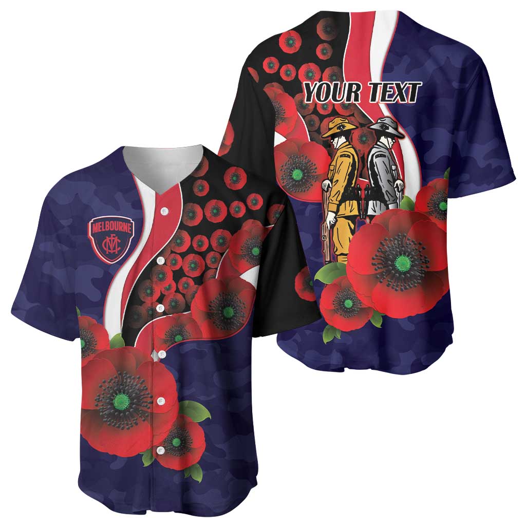 Melbourne Demons ANZAC Personalised Baseball Jersey Lest We Forget Poppy Camo