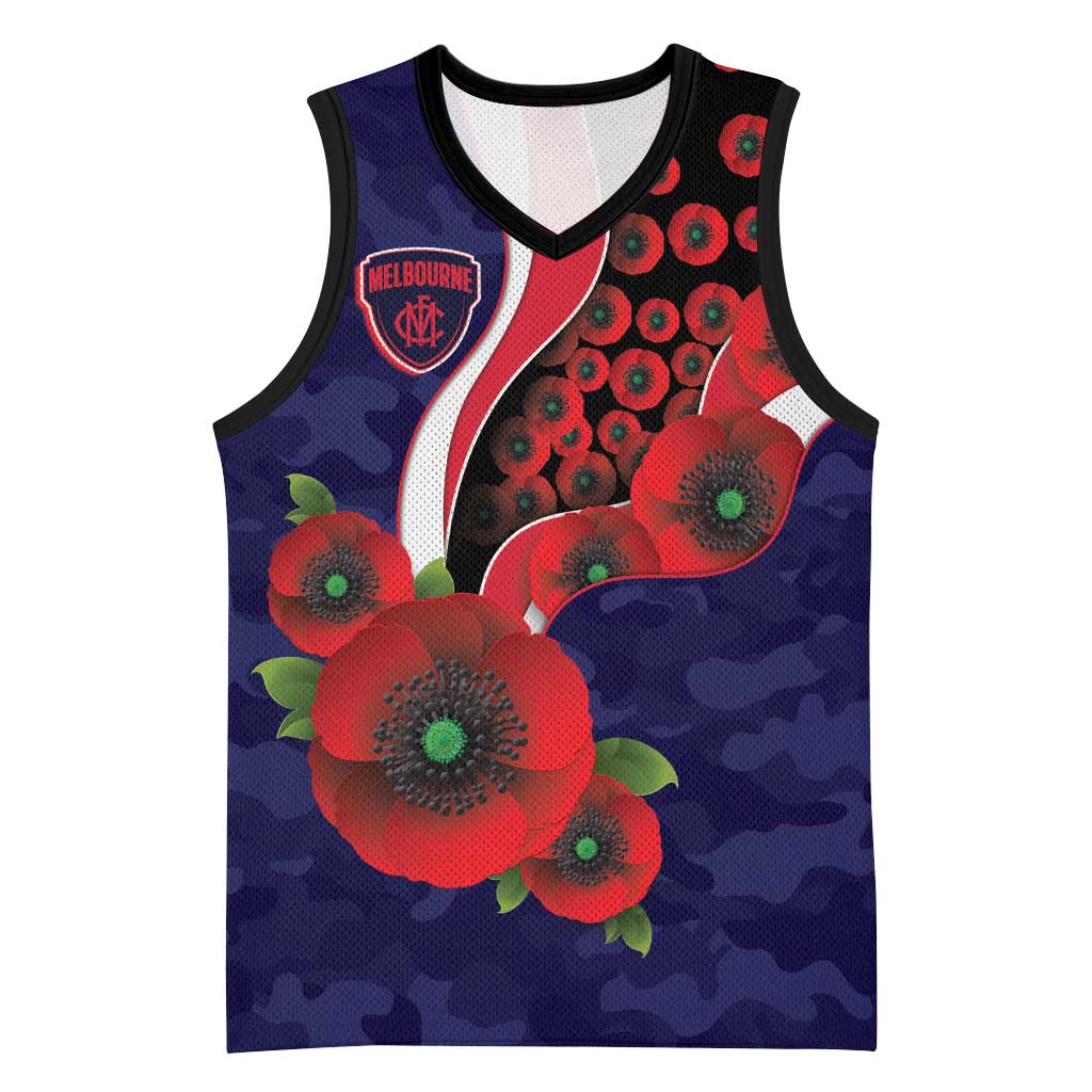 Melbourne Demons ANZAC Personalised Basketball Jersey Lest We Forget Poppy Camo