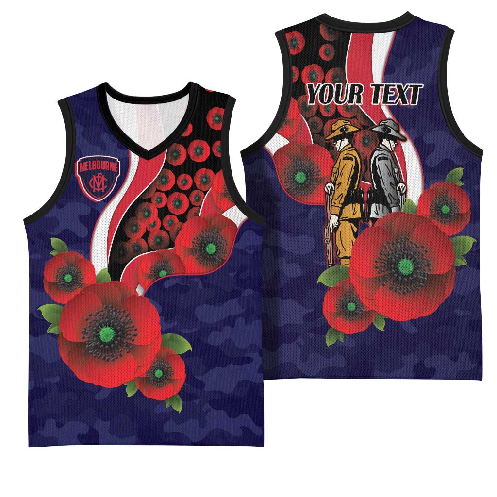 Melbourne Demons ANZAC Personalised Basketball Jersey Lest We Forget Poppy Camo