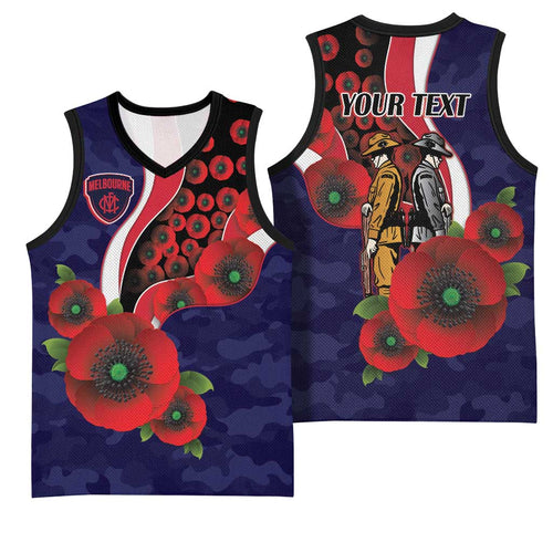 Melbourne Demons ANZAC Personalised Basketball Jersey Lest We Forget Poppy Camo