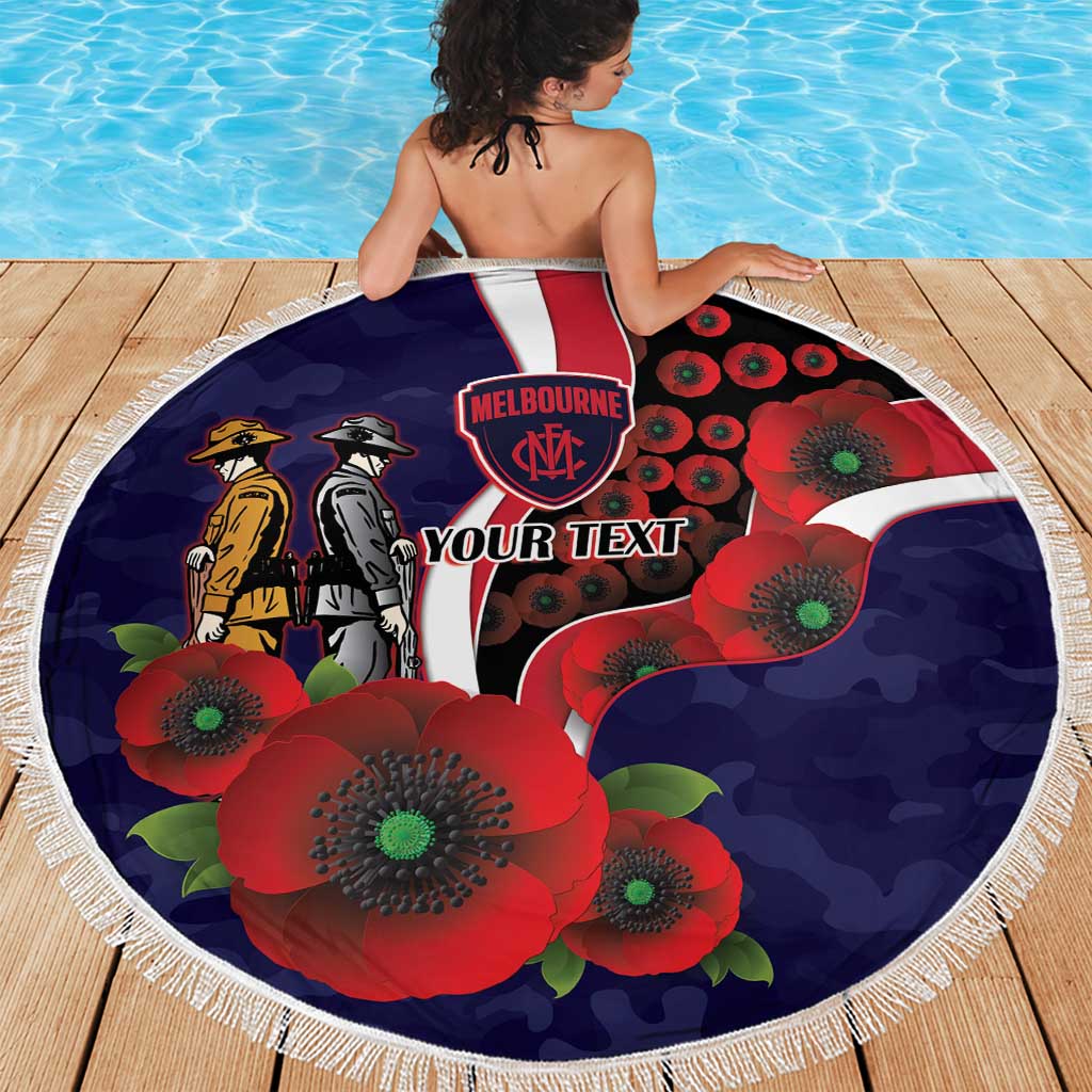 Melbourne Demons ANZAC Personalised Beach Blanket Lest We Forget Poppy Camo