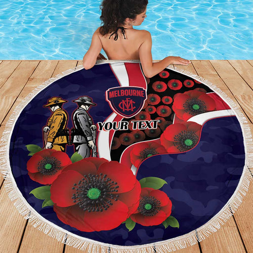 Melbourne Demons ANZAC Personalised Beach Blanket Lest We Forget Poppy Camo