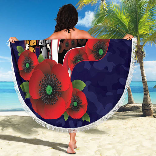 Melbourne Demons ANZAC Personalised Beach Blanket Lest We Forget Poppy Camo