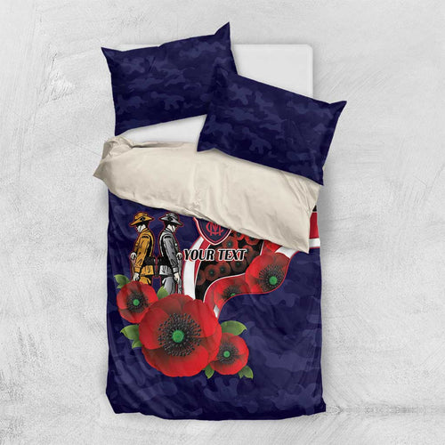 Melbourne Demons ANZAC Personalised Bedding Set Lest We Forget Poppy Camo