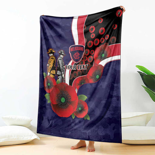 Melbourne Demons ANZAC Personalised Blanket Lest We Forget Poppy Camo