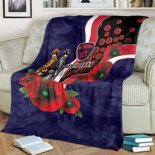 Melbourne Demons ANZAC Personalised Blanket Lest We Forget Poppy Camo