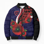Melbourne Demons ANZAC Personalised Bomber Puffer Jacket Lest We Forget Poppy Camo