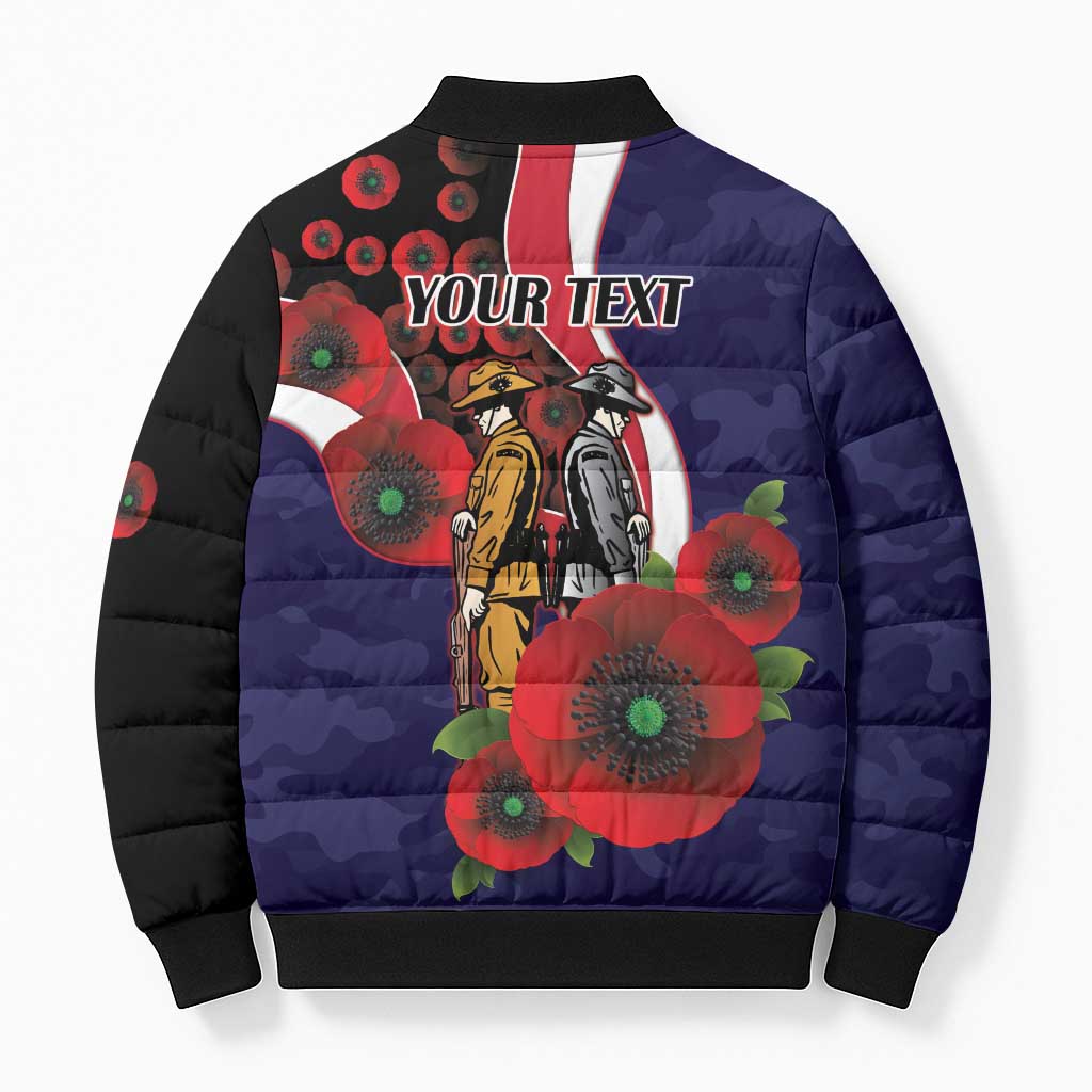 Melbourne Demons ANZAC Personalised Bomber Puffer Jacket Lest We Forget Poppy Camo