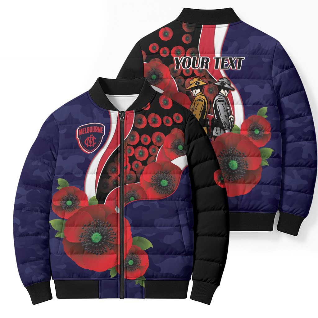 Melbourne Demons ANZAC Personalised Bomber Puffer Jacket Lest We Forget Poppy Camo