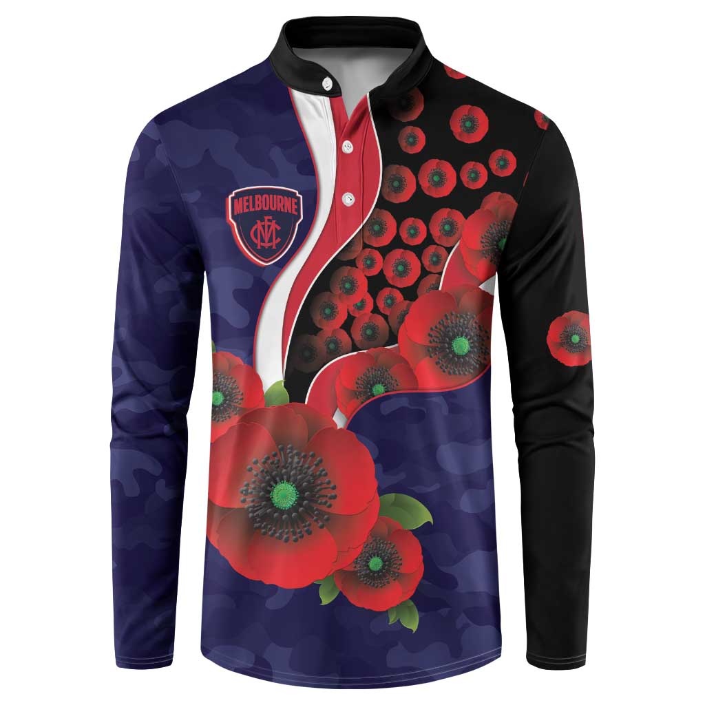 Melbourne Demons ANZAC Personalised Button Sweatshirt Lest We Forget Poppy Camo