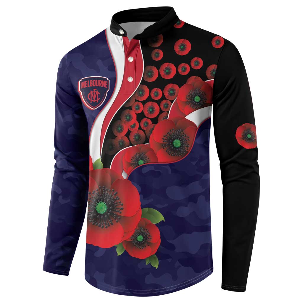 Melbourne Demons ANZAC Personalised Button Sweatshirt Lest We Forget Poppy Camo