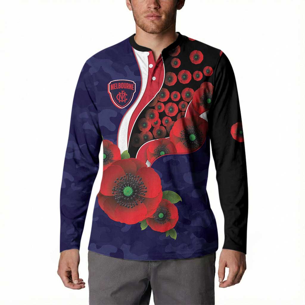 Melbourne Demons ANZAC Personalised Button Sweatshirt Lest We Forget Poppy Camo
