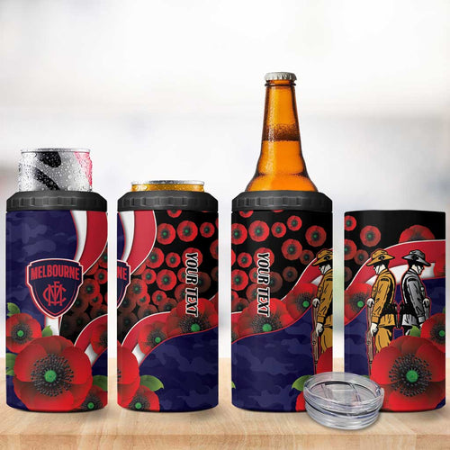Melbourne Demons ANZAC Personalised 4 in 1 Can Cooler Tumbler Lest We Forget Poppy Camo