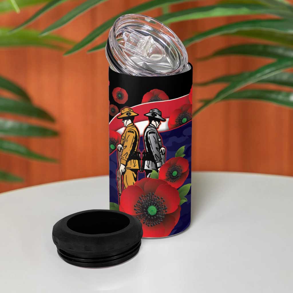 Melbourne Demons ANZAC Personalised 4 in 1 Can Cooler Tumbler Lest We Forget Poppy Camo
