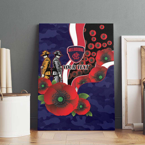 Melbourne Demons ANZAC Personalised Canvas Wall Art Lest We Forget Poppy Camo