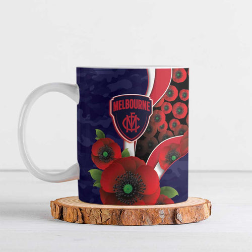 Melbourne Demons ANZAC Personalised Ceramic Mug Lest We Forget Poppy Camo