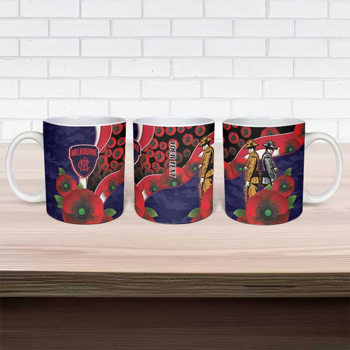 Melbourne Demons ANZAC Personalised Ceramic Mug Lest We Forget Poppy Camo