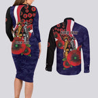 Melbourne Demons ANZAC Personalised Couples Matching Long Sleeve Bodycon Dress and Long Sleeve Button Shirt Lest We Forget Poppy Camo