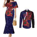 Melbourne Demons ANZAC Personalised Couples Matching Mermaid Dress and Long Sleeve Button Shirt Lest We Forget Poppy Camo