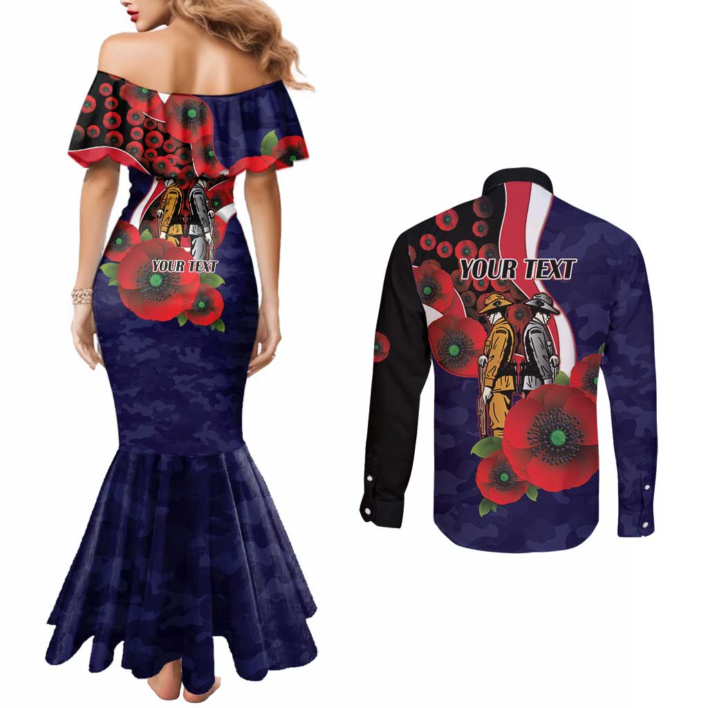 Melbourne Demons ANZAC Personalised Couples Matching Mermaid Dress and Long Sleeve Button Shirt Lest We Forget Poppy Camo