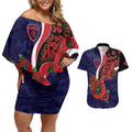 Melbourne Demons ANZAC Personalised Couples Matching Off Shoulder Short Dress and Hawaiian Shirt Lest We Forget Poppy Camo