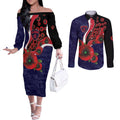 Melbourne Demons ANZAC Personalised Couples Matching Off The Shoulder Long Sleeve Dress and Long Sleeve Button Shirt Lest We Forget Poppy Camo