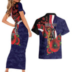 Melbourne Demons ANZAC Personalised Couples Matching Short Sleeve Bodycon Dress and Hawaiian Shirt Lest We Forget Poppy Camo