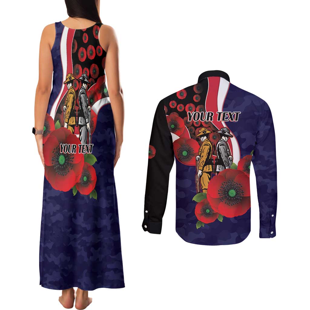 Melbourne Demons ANZAC Personalised Couples Matching Tank Maxi Dress and Long Sleeve Button Shirt Lest We Forget Poppy Camo