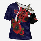 Melbourne Demons ANZAC Personalised Cross Shoulder Shirt Lest We Forget Poppy Camo