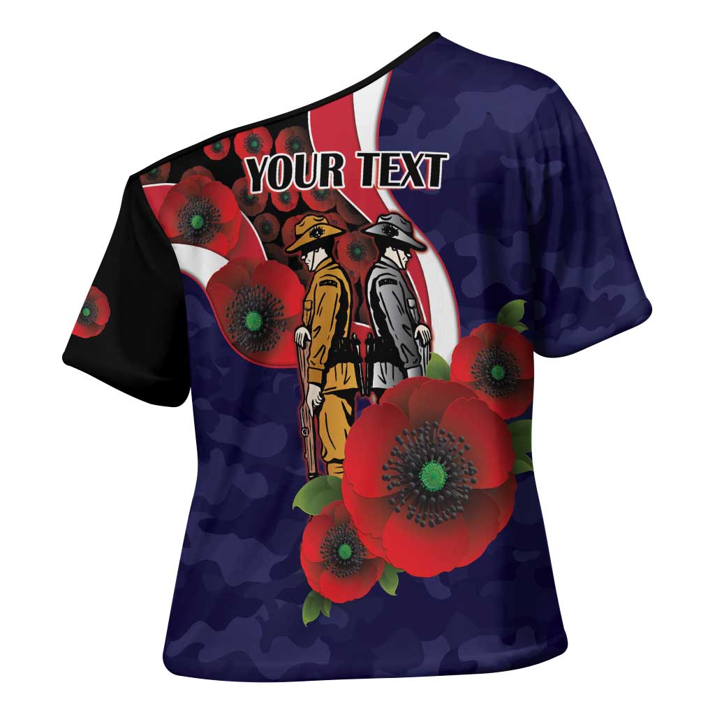 Melbourne Demons ANZAC Personalised Cross Shoulder Shirt Lest We Forget Poppy Camo