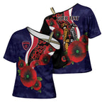Melbourne Demons ANZAC Personalised Cross Shoulder Shirt Lest We Forget Poppy Camo