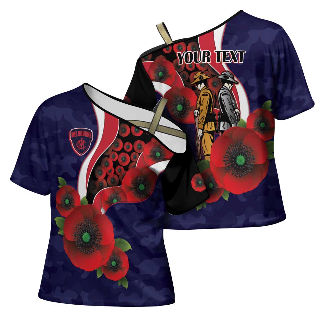 Melbourne Demons ANZAC Personalised Cross Shoulder Shirt Lest We Forget Poppy Camo