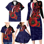Melbourne Demons ANZAC Personalised Family Matching Long Sleeve Bodycon Dress and Hawaiian Shirt Lest We Forget Poppy Camo