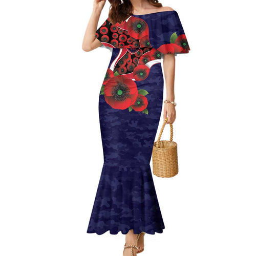 Melbourne Demons ANZAC Personalised Family Matching Mermaid Dress and Hawaiian Shirt Lest We Forget Poppy Camo