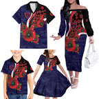 Melbourne Demons ANZAC Personalised Family Matching Off The Shoulder Long Sleeve Dress and Hawaiian Shirt Lest We Forget Poppy Camo