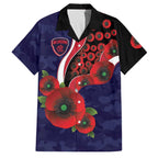 Melbourne Demons ANZAC Personalised Family Matching Off The Shoulder Long Sleeve Dress and Hawaiian Shirt Lest We Forget Poppy Camo