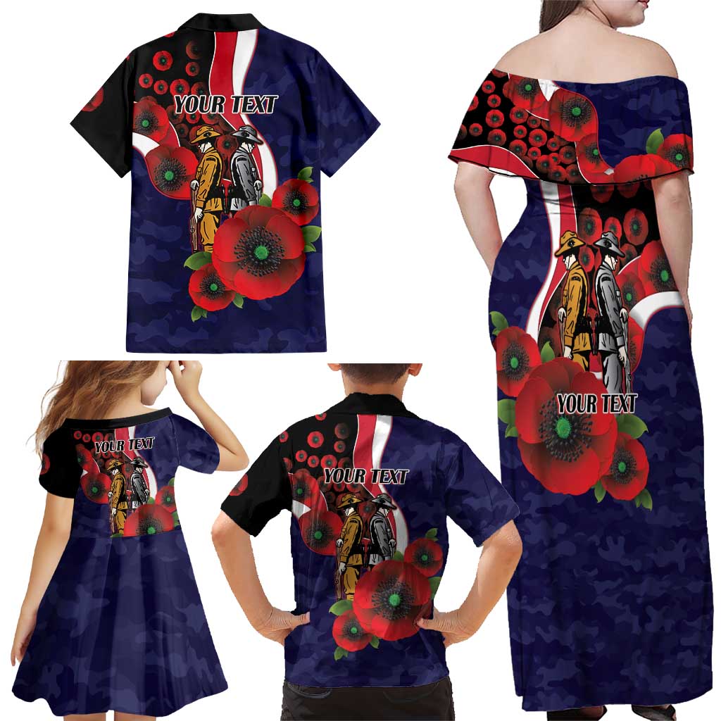 Melbourne Demons ANZAC Personalised Family Matching Off Shoulder Maxi Dress and Hawaiian Shirt Lest We Forget Poppy Camo