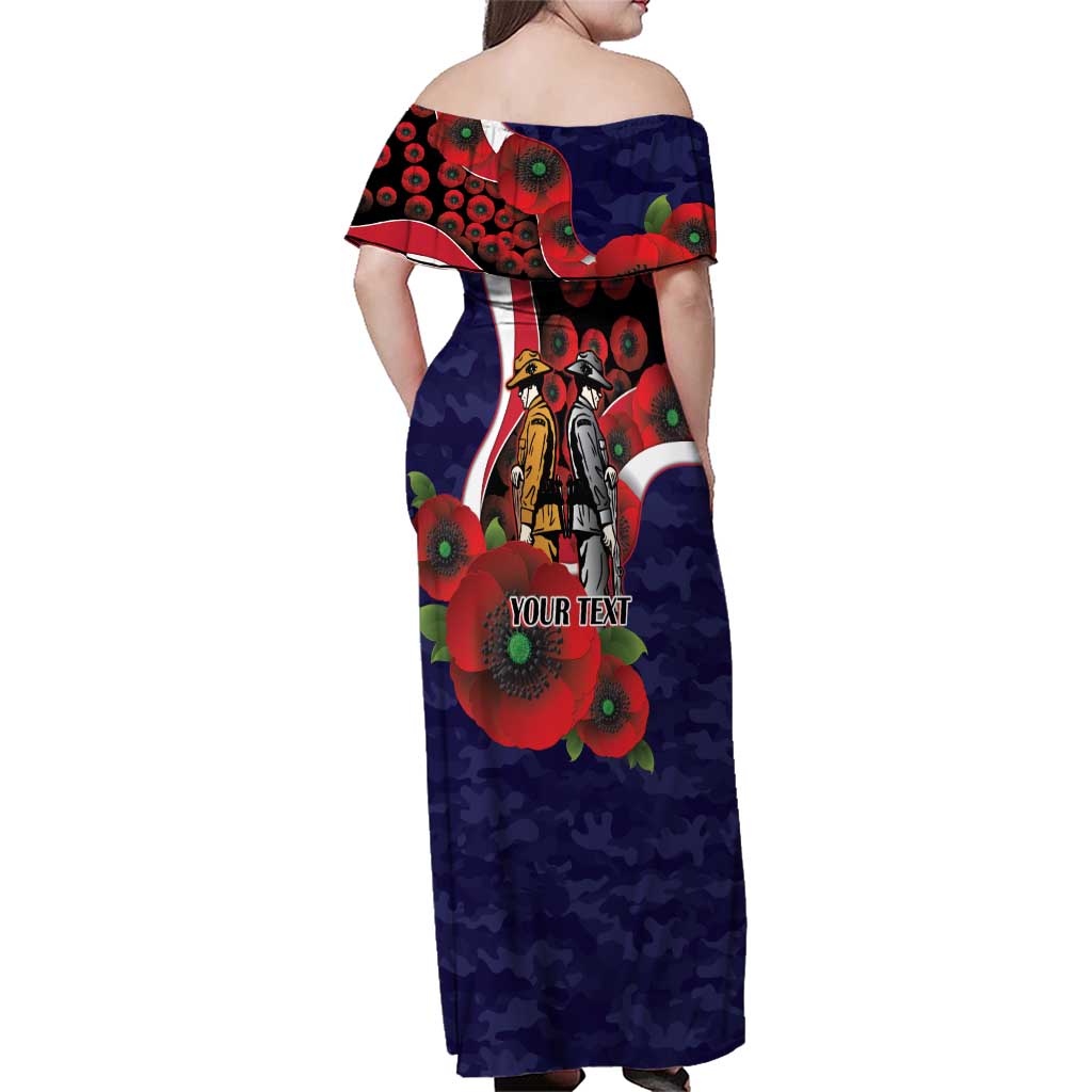 Melbourne Demons ANZAC Personalised Family Matching Off Shoulder Maxi Dress and Hawaiian Shirt Lest We Forget Poppy Camo