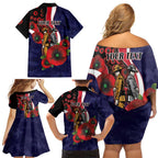 Melbourne Demons ANZAC Personalised Family Matching Off Shoulder Short Dress and Hawaiian Shirt Lest We Forget Poppy Camo
