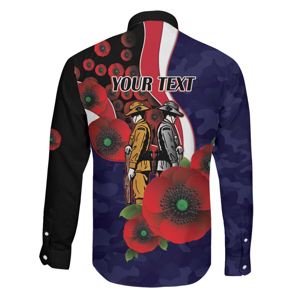 Melbourne Demons ANZAC Personalised Family Matching Off Shoulder Short Dress and Hawaiian Shirt Lest We Forget Poppy Camo