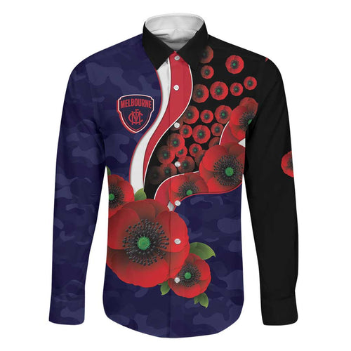 Melbourne Demons ANZAC Personalised Family Matching Puletasi and Hawaiian Shirt Lest We Forget Poppy Camo